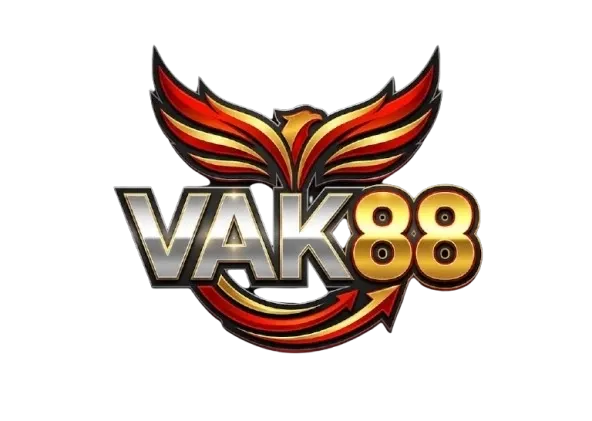 โลโก้ VAK88 ตัวอักษร VAK สีเงินเมทัลลิกขอบดำ ต่อด้วยเลข 88 สีทองขัดเงา ด้านหลังเป็นนกฟีนิกซ์กางปีกสีแดงเข้มไล่เฉดทอง